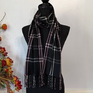 Cejon Italy Black Pink White Plaid Tassel End Scarf